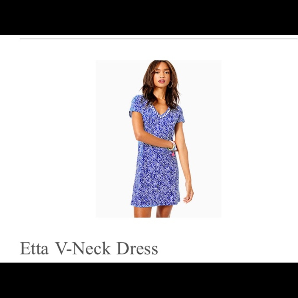 Lilly Pulitzer Corsica Blue Easy Peasy Etta V Neck Dress sz L NWT